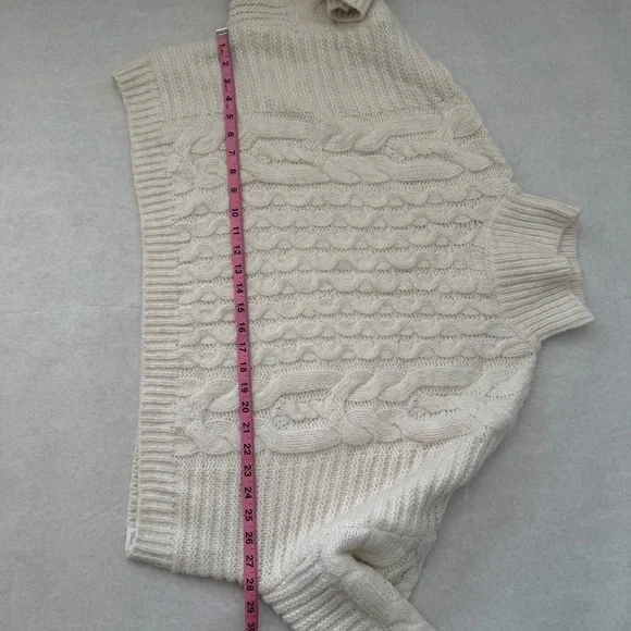 Topshop Cream Chunky Cable Balloon Long Sleeve Boho Cozy Knit Sweater  Size 14 - Picture 9 of 12